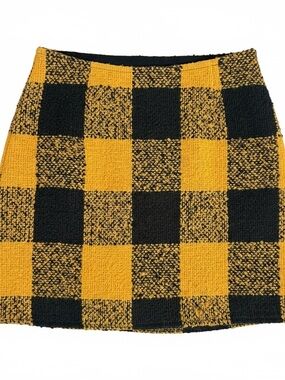 Yellow & Black Check Knit Mini Skirt